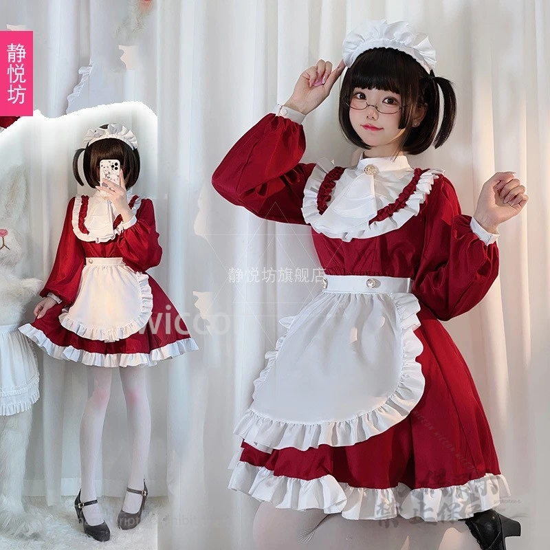 Estilo japonés Y2K Jirai Kei Cat Kawaii negro blanco manga larga Anime Cosplay disfraz vestido de sirvienta vestido de lujo mujer cómic