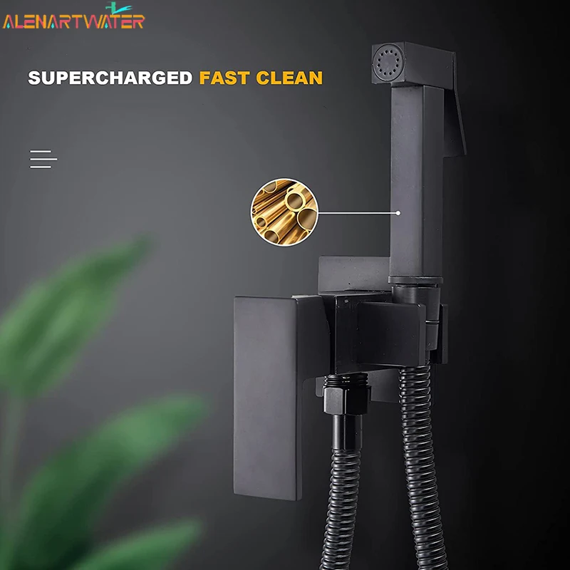 

ALENARTWATER Bathroom Black Bidet Faucet Shower Tap Cold Hot Water Mixer Crane Sprayer Head Tap Toilet Faucets