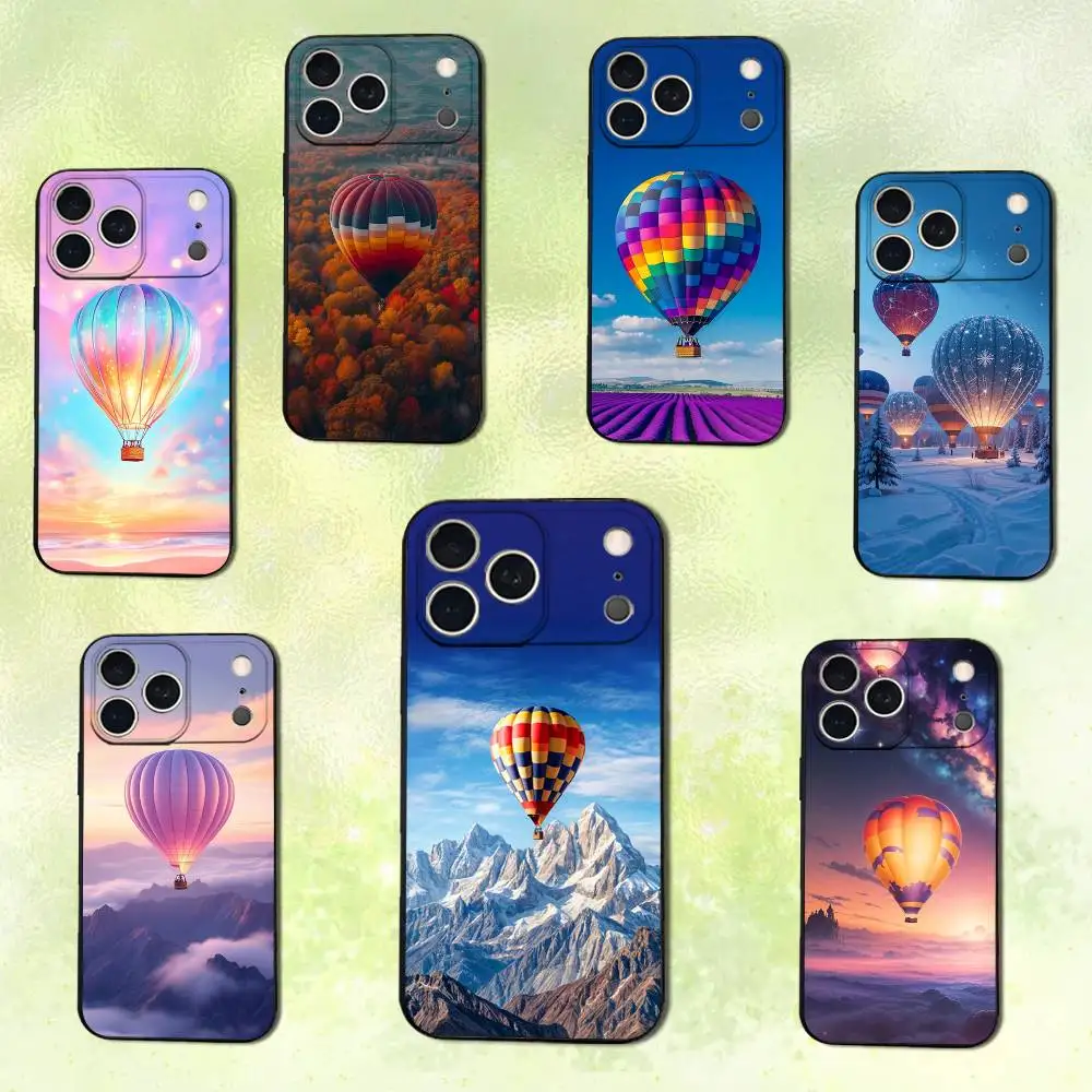 

Winter Art Hot Air Balloon Phone Case For iPhone 14,13,17,12,11,16,15,Plus,Pro Max,XS,X,XR,SE,Mini,Soft Silicone Black Cover