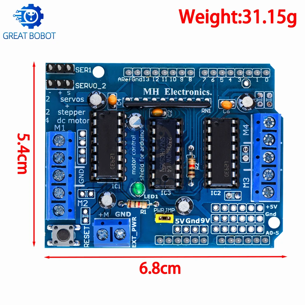 L293D Motor Driver Shield, DC & Stepper Motor Control Expansion Board for Arduino