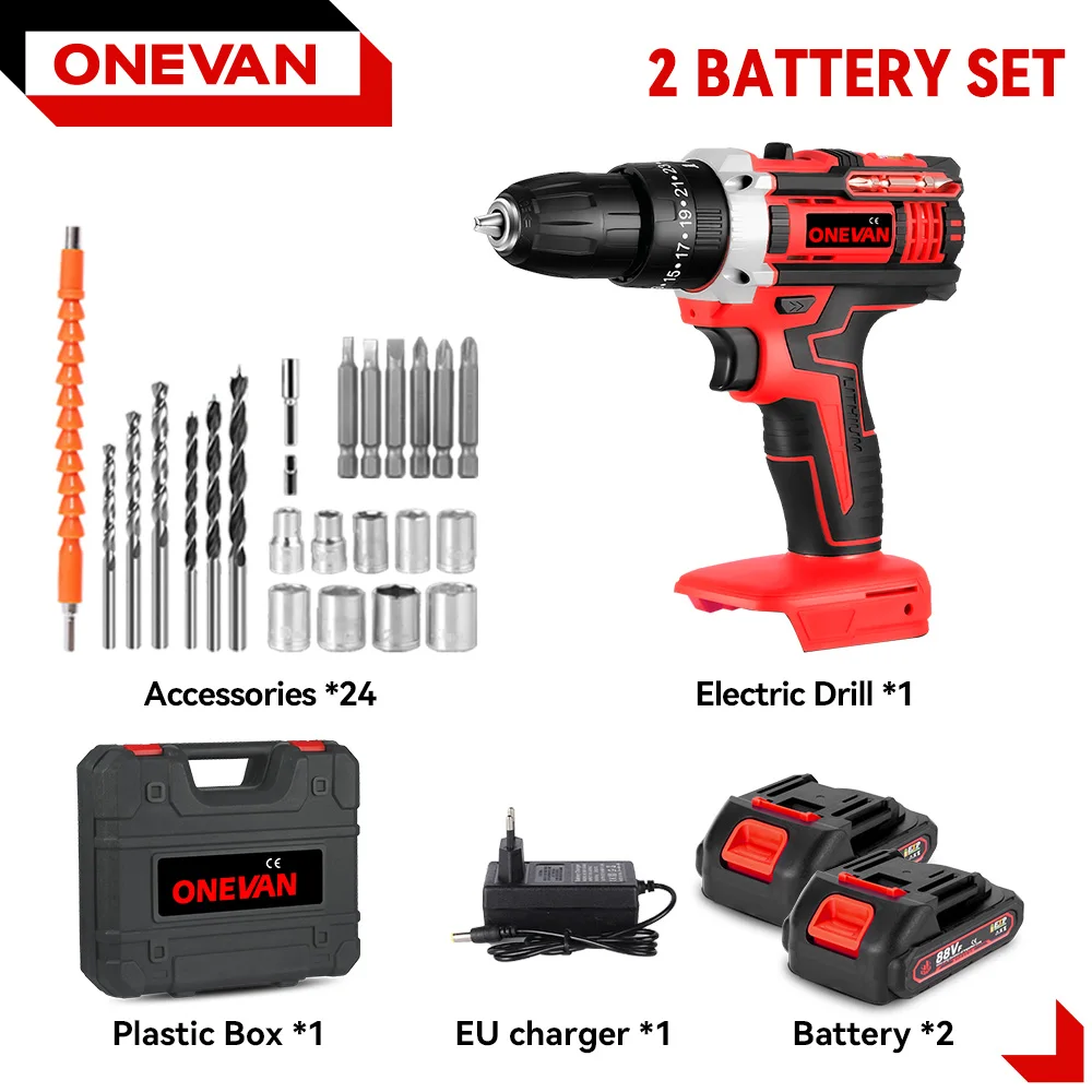 ONEVAN Elektrische Slagboormachine 25+3 Koppel Blauw/Rood Multifunctionele Draadloze Klopboormachine Elektrisch Gereedschap Voor Makita 18V Accu