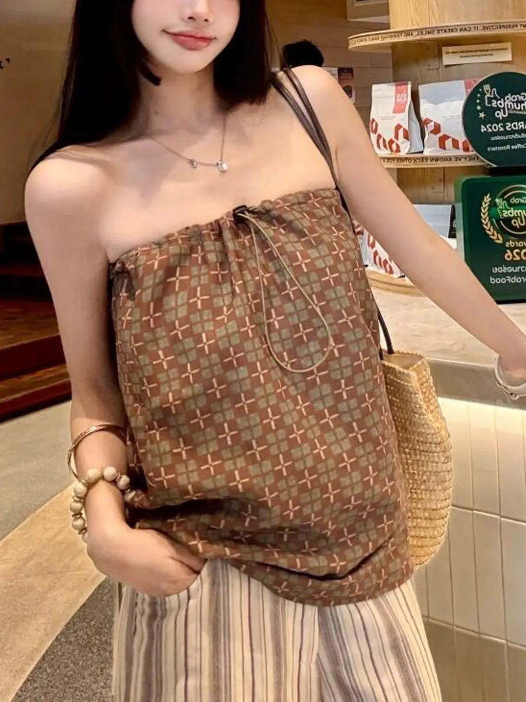 

Women's Casual Striped Tube Top And Long Pants Set Summer 2026 Design Sensation Print Vest Fashionable Commute Style