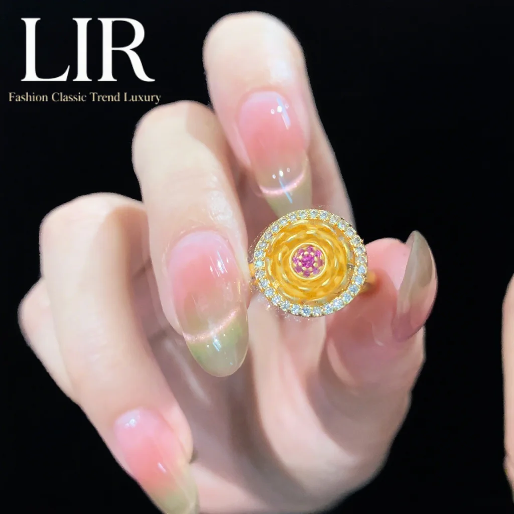 

LIR Fadeless Spin Ring: Latest Plating, 3D Lotus Zircon, Stress Relief, Feng Shui Luck, Adjustable