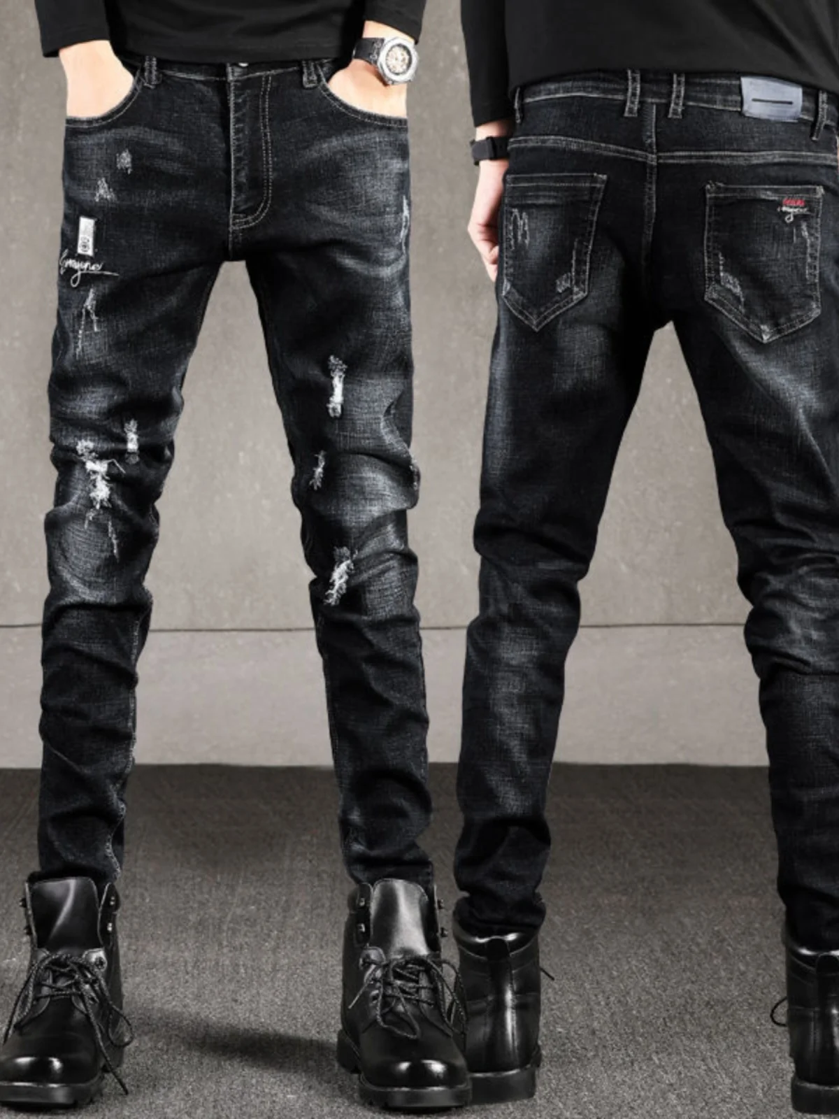 

Мужские джинсы больших размеров, весенне-летние, облегающие, эластичные, с перфорацией, повседневные, со средней посадкой, укороченные, молодежные, модные