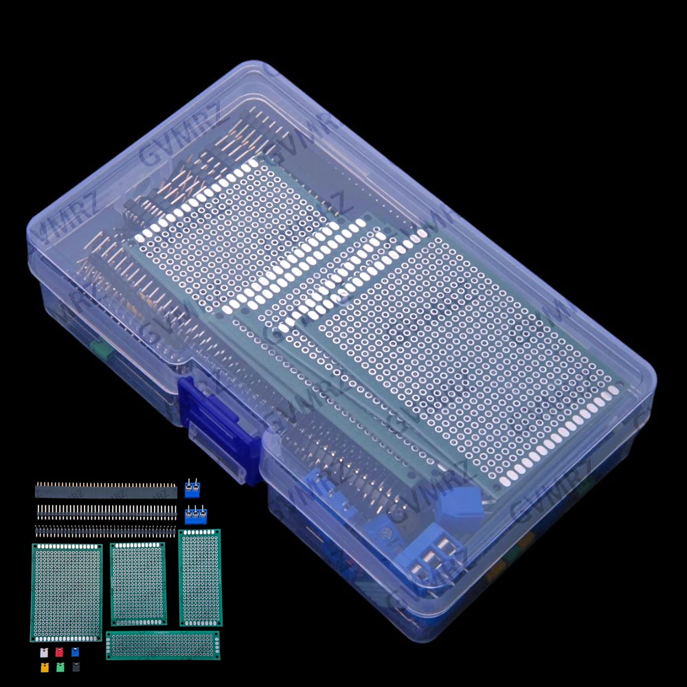 92PCS Double-sided PCB Boards, Prototype Double-sided Painted Circuit Boards Single-row Pin & Single-row Female Terminal Kit