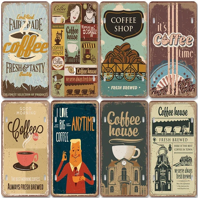 

Coffee House License Plate Metal Tin Signs Vintage Coffee with Cream Poster Metal Plaque Cafe Shop Kitchen Wall Decor