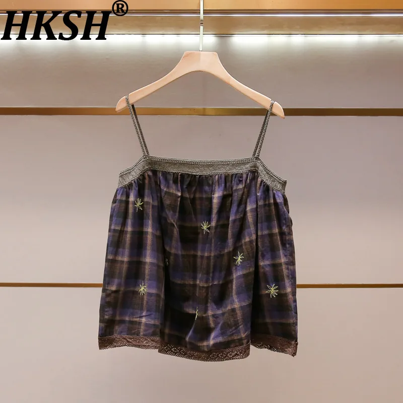 HKSH Women Camisole French Style Fashion Chic Design Retro Plaid Patchwork Sexy Casual Sleeveless High Street Strap Vest HK27145