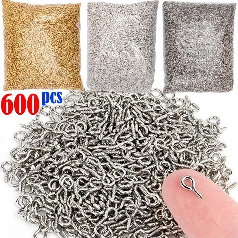 300/600pcs Small Ini Eye Pins Eyepins Hooks Eyelets Screw Threaded Stainless Steel Clasps Hook Jewelry Findings for Making DIY