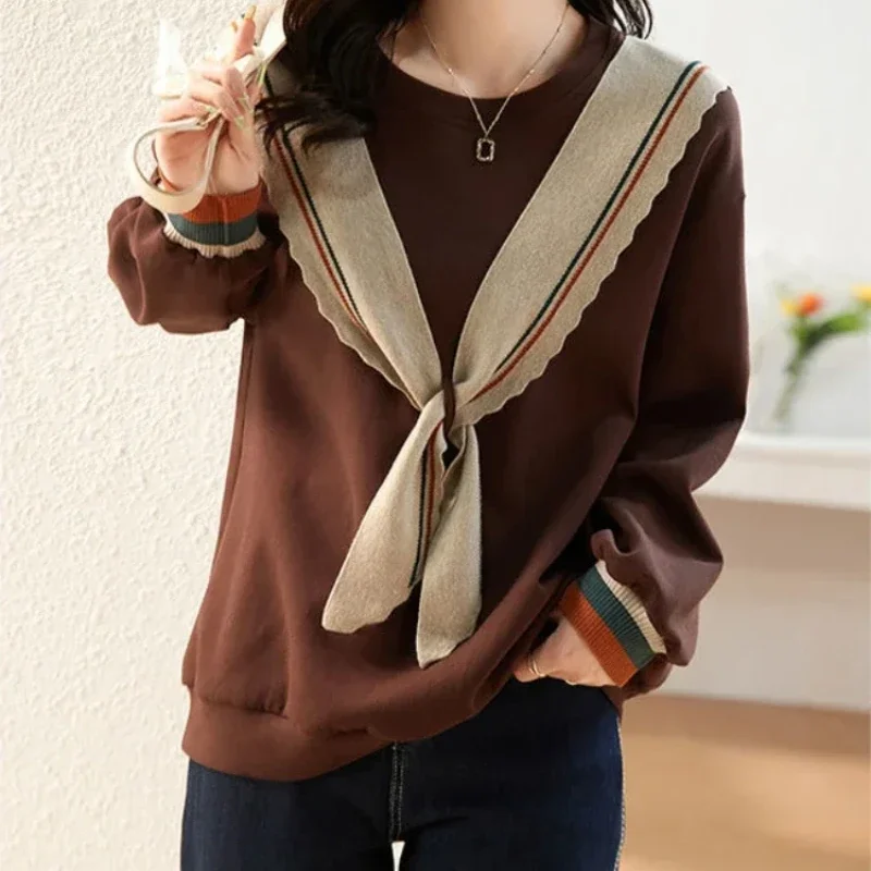 

Sweatshirt for Women High Quality Baggy Korean Fashion Loose Woman Tops On Promotion Nice Color Matching M Essential E Pullover