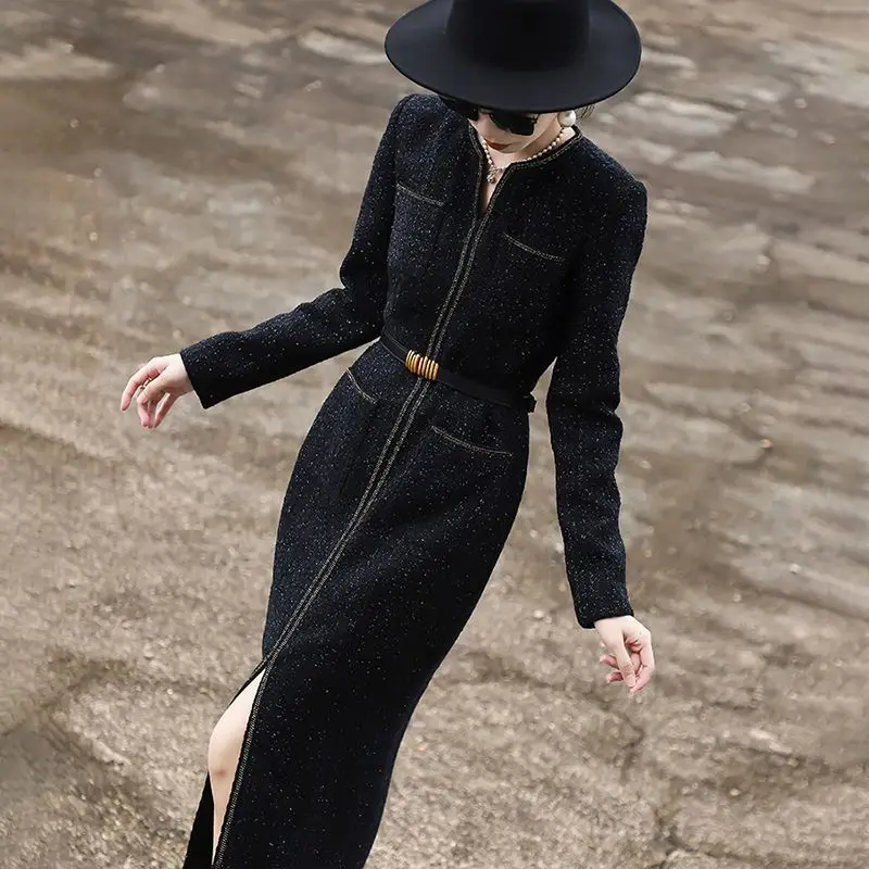 

High End Black Hip Hugging Dress For Women 2025 New Style Elegant Temperament Small Fragrant Style Slim Fit Dress