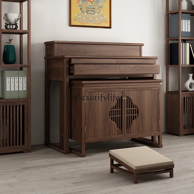 

06Solid wood table incense table for household use New Chinese black walnut Buddhist hall Gongfeng table Buddhist platform