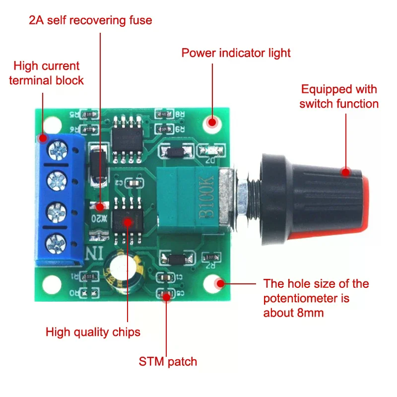 1Pcs Adjustable Speed PWM Motor Speed Controller, Durable DC 1.8V-12V Motor Driver for Home enhancement