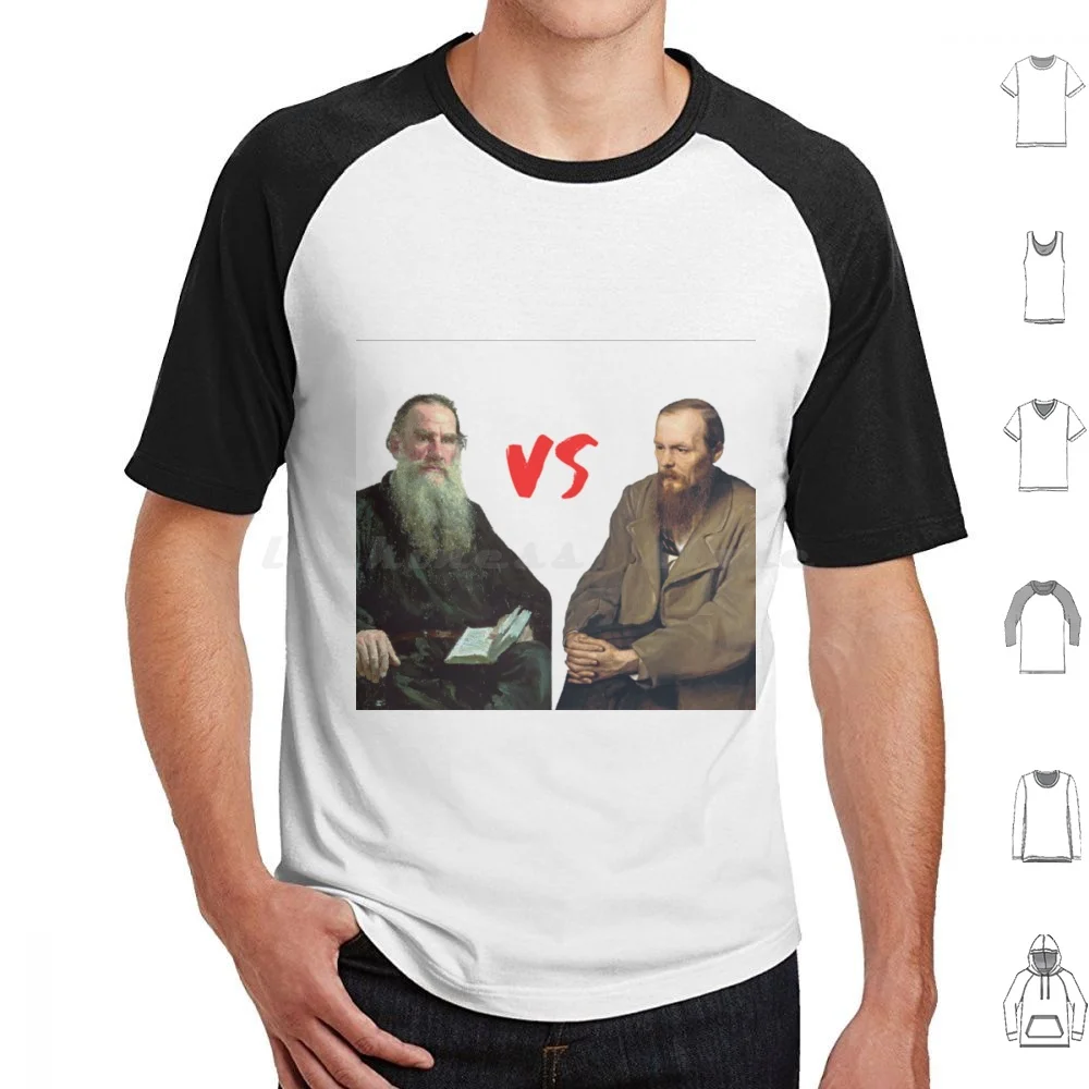 Tolstoy Vs Dostoevskiy T Shirt Big Size 100% Cotton Dostoevsky Tolstoy Books Literature Book Russia Russian Reading Writer