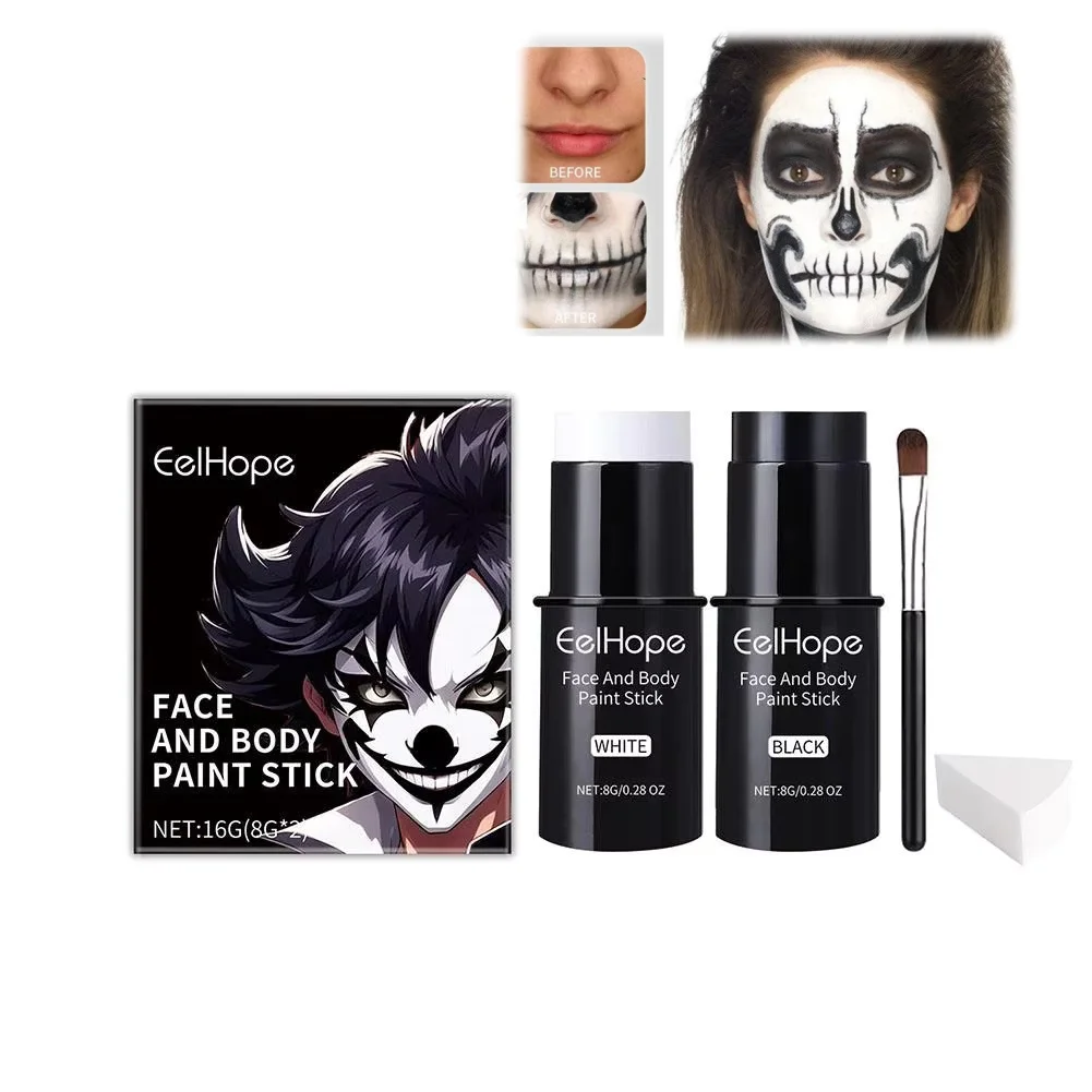 1 pz kit di pittura per il corpo del viso in bianco e nero con pennelli trucco di lunga durata per Halloween divertimento festivo accessori per il trucco trucco A6E1
