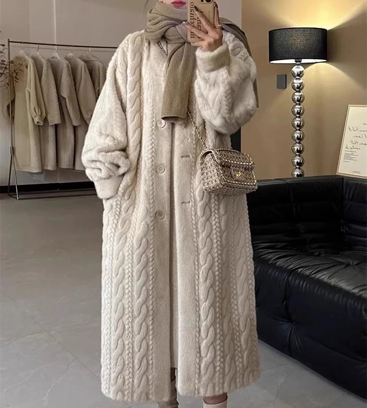 

Environmentally Friendly Fur Coat Autumn and Winter 2025 New Plush Fried Dough Twists Coat Long One-piece Cardigan Women