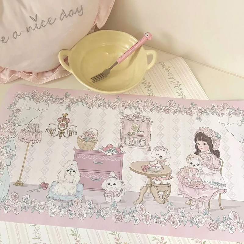 Kawaii meisje hart PU lederen bureaumat |   XXL waterdichte oliebestendige muismat voor kantoor en ijdelheid Leuke cartoon desktop dining decor