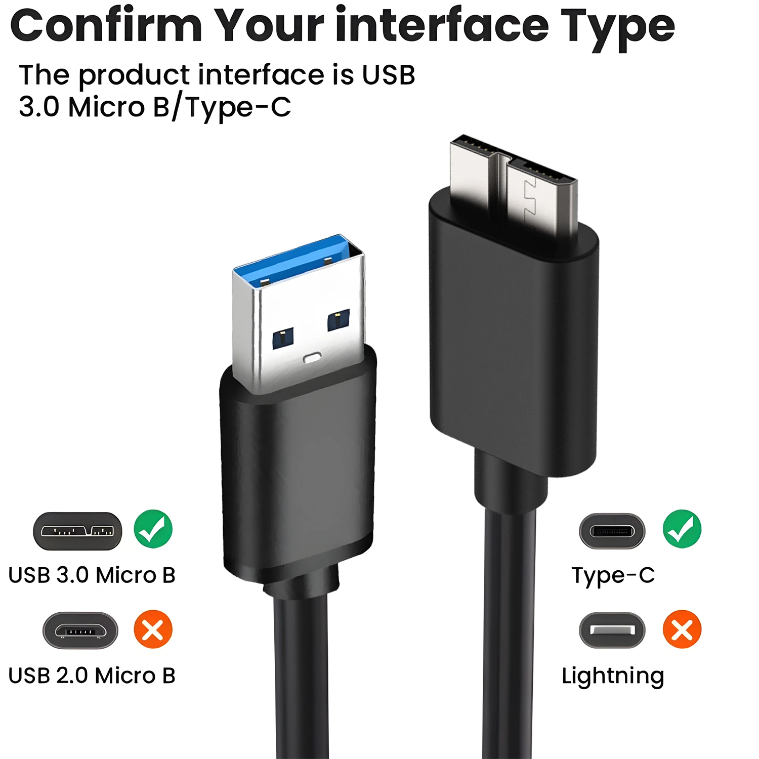 1-2M USB 3.0 Type A to USB3.0 Micro B Male Adapter Cable Data Sync Cable Cord External Hard Drive Disk HDD Super Speed Cable