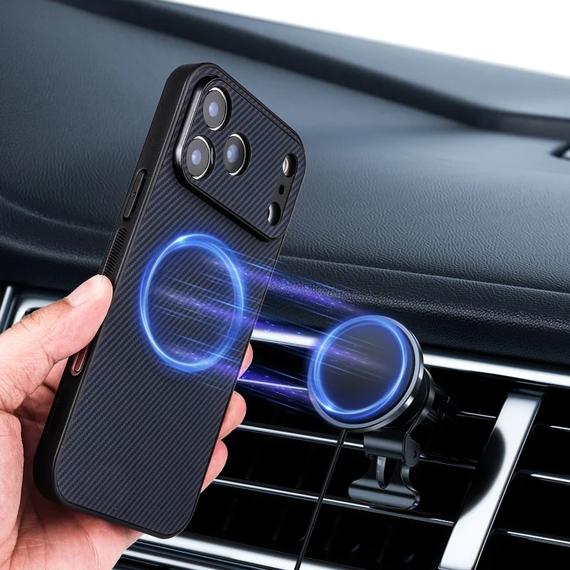 Luxury Carbon Fiber Texture Magnetic Case for Samsung S26 Ultra/S26 Plus/S26 Wireless Charging Alloy Lens Protection PC Cover