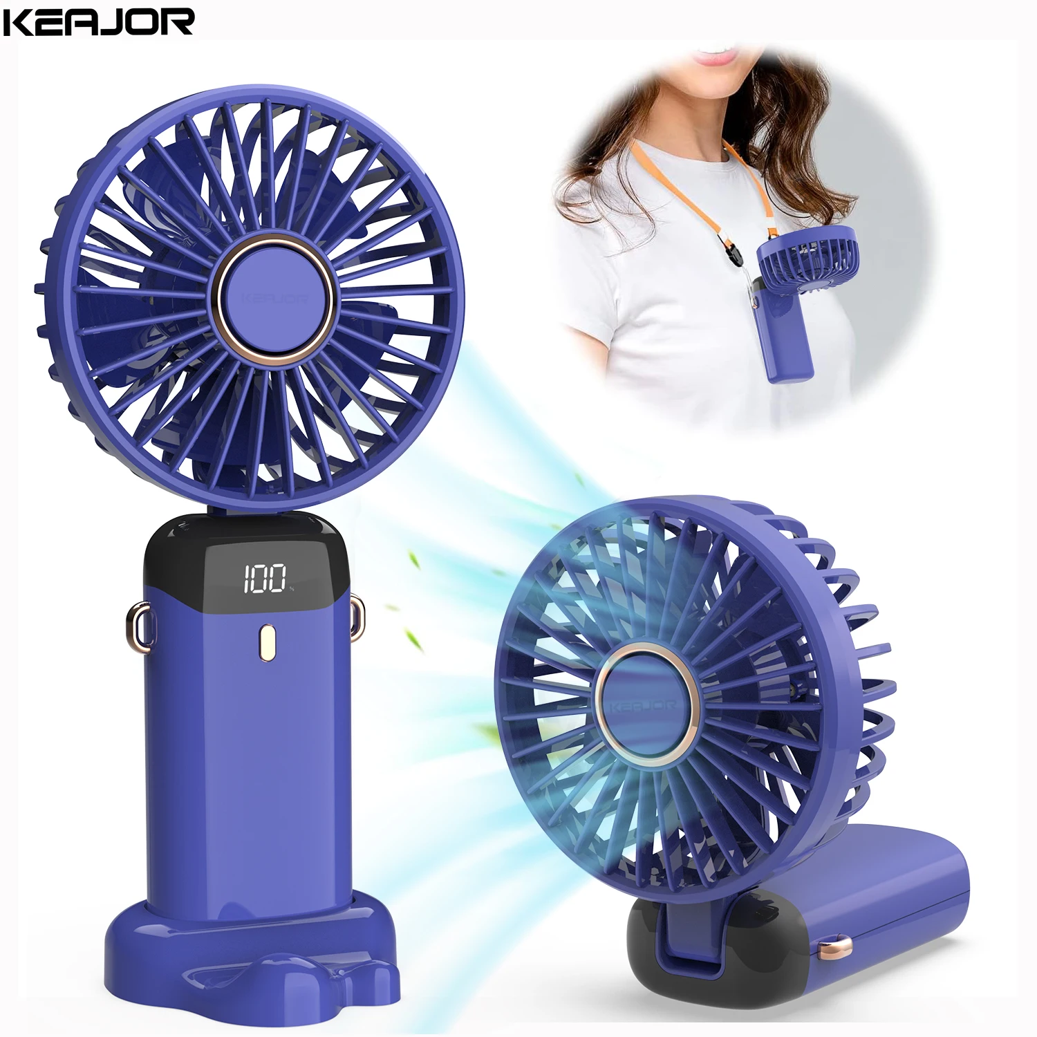 Portable Fan Rechargeable USB Handheld Mini Personal Small Fan 5 Speed 90°Foldable Portable Neck Hanging Fans for Travel Outdoor