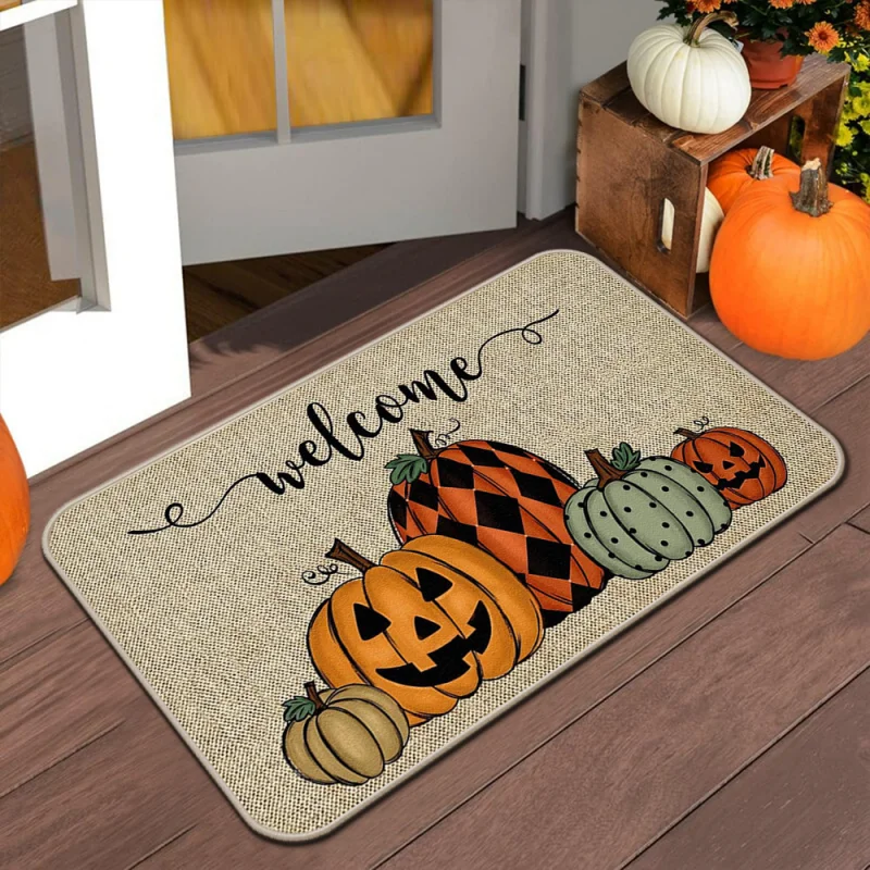 VIKAMA Halloween Pumpkin Welcome Doormat Non Slip Dust Proof Front Door Entry Floor Mat Kitchen Area Rug Home Decor