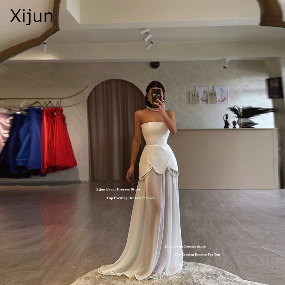 

Xijun Ivory Luxury Long Evening Dresses Sleeveless Pearls Cape A-Line Prom Dresses Formal Floor Length Wedding Dresses Customize