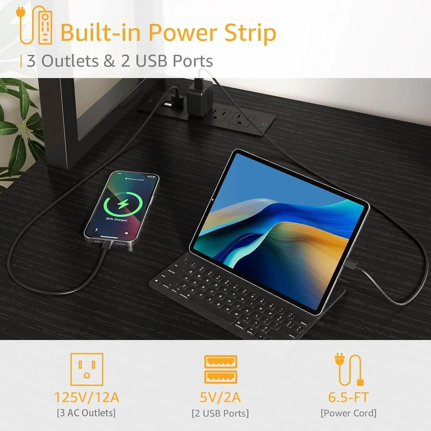 Black Computer Desk with Hutch & Drawers -Office Desk with 3 Storage Drawers and Power Outlets,47 Inch Modern Study Writing Desk