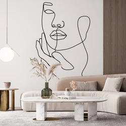 One Line Art Woman Wall Decal Beauty Salon Wall Decor Spa Salon Girl silhouette Wall Sticker Home Decor Vinyl Art Decals A370