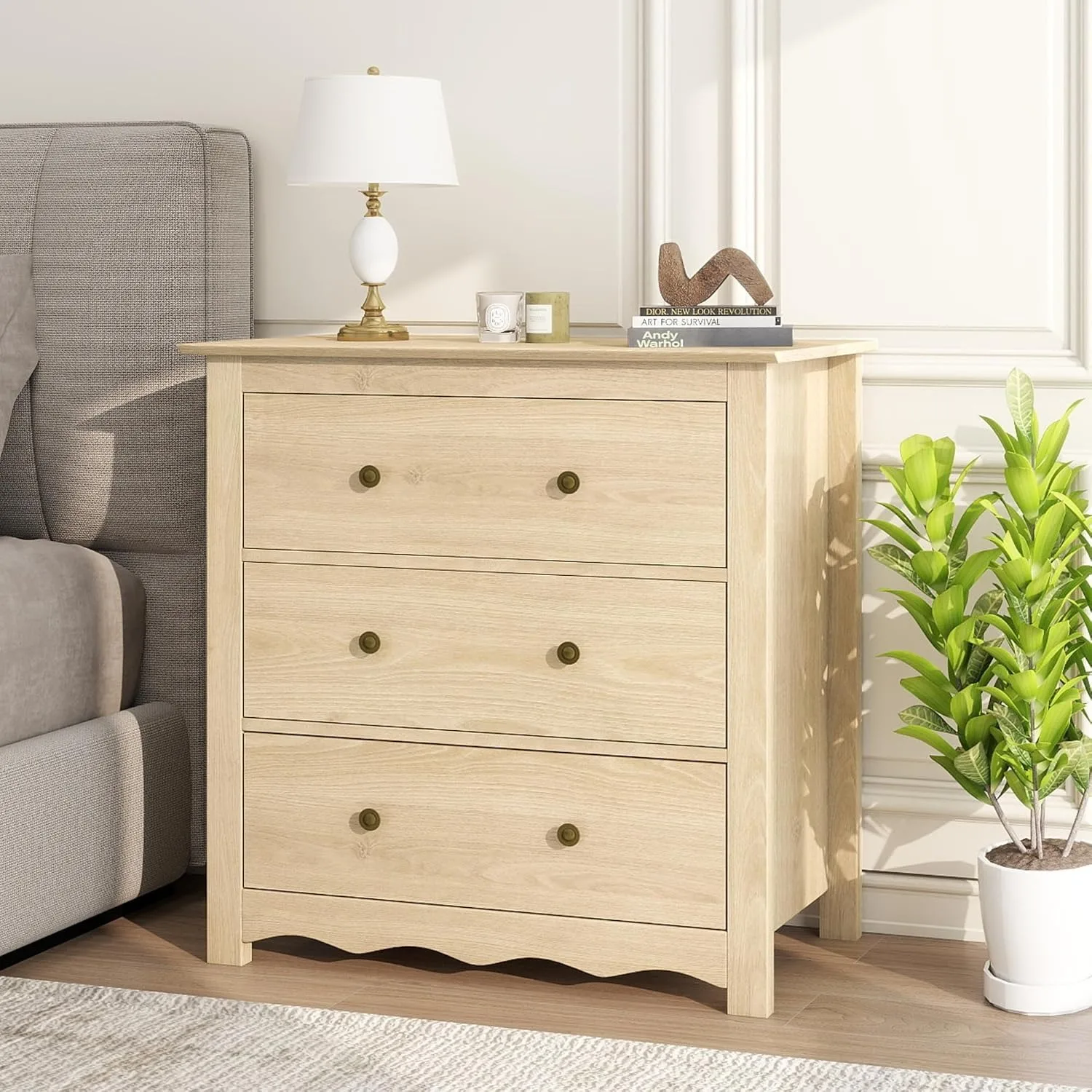Mid-Century Modern 3-Drawer Bedroom Dresser with Wavefront Design 1