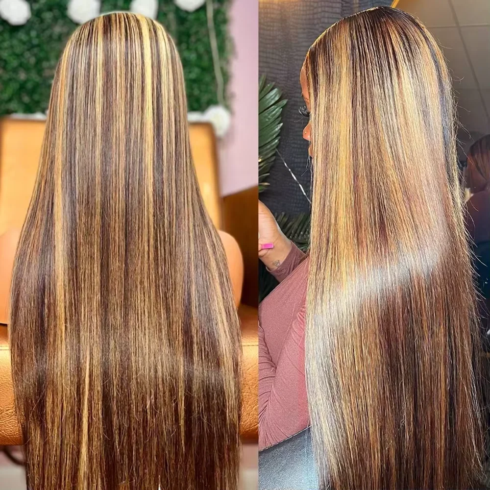 220% Dichte P4/27 Highlight Gerade Ombre Vorgefärbte Lace-Front-Perücke aus Echthaar 13x6 HD Transparent Lace-Front-Perücke aus Echthaar Vorgezupft für Frauen