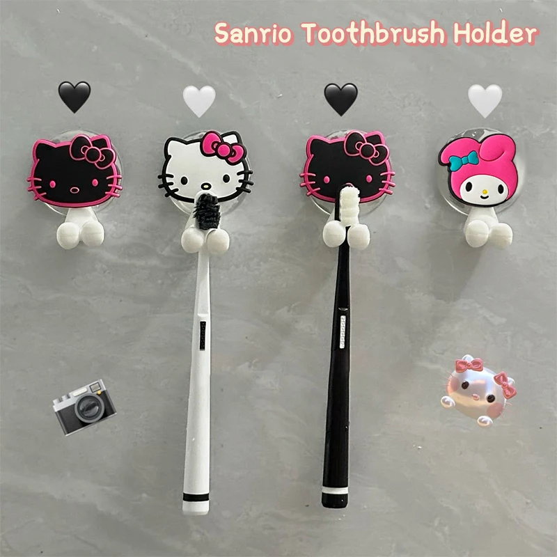 Sanrio Hello Kitty Toothbrush Holder Anime My Melody Kuromi Figure Wall Mounted Shelf Kitchen Bathroom Kids Toys