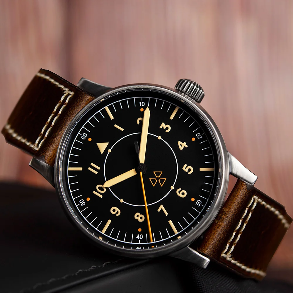2026 Hruodland F013 New Men Mechanical Watch PT5000 Sapphire Crystal Retro Pilot 10ATM Stainless Steel Wristwatch Reloj Hombre