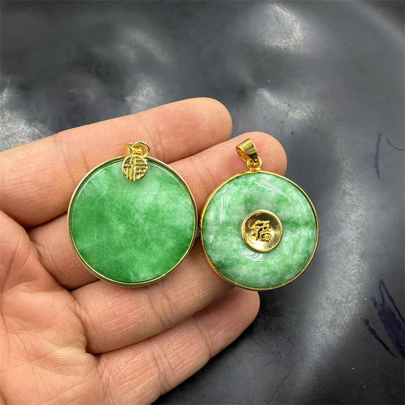 Vacuum electroplated white base with green jadeite peace pendant