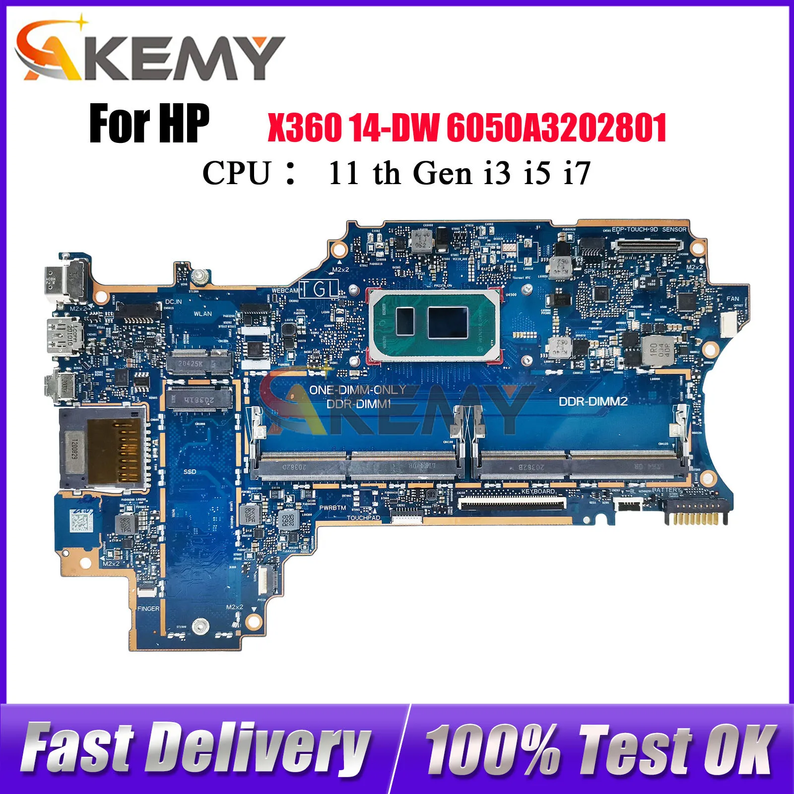 6050A3202801 สำหรับเอชพี พาวิลเลี่ยน X360 14-DW แล็ปท็อปเมนบอร์ดซีพียู i3 i5 i7 DDR4 L96510-601 L96511-601 100% ทดสอบ