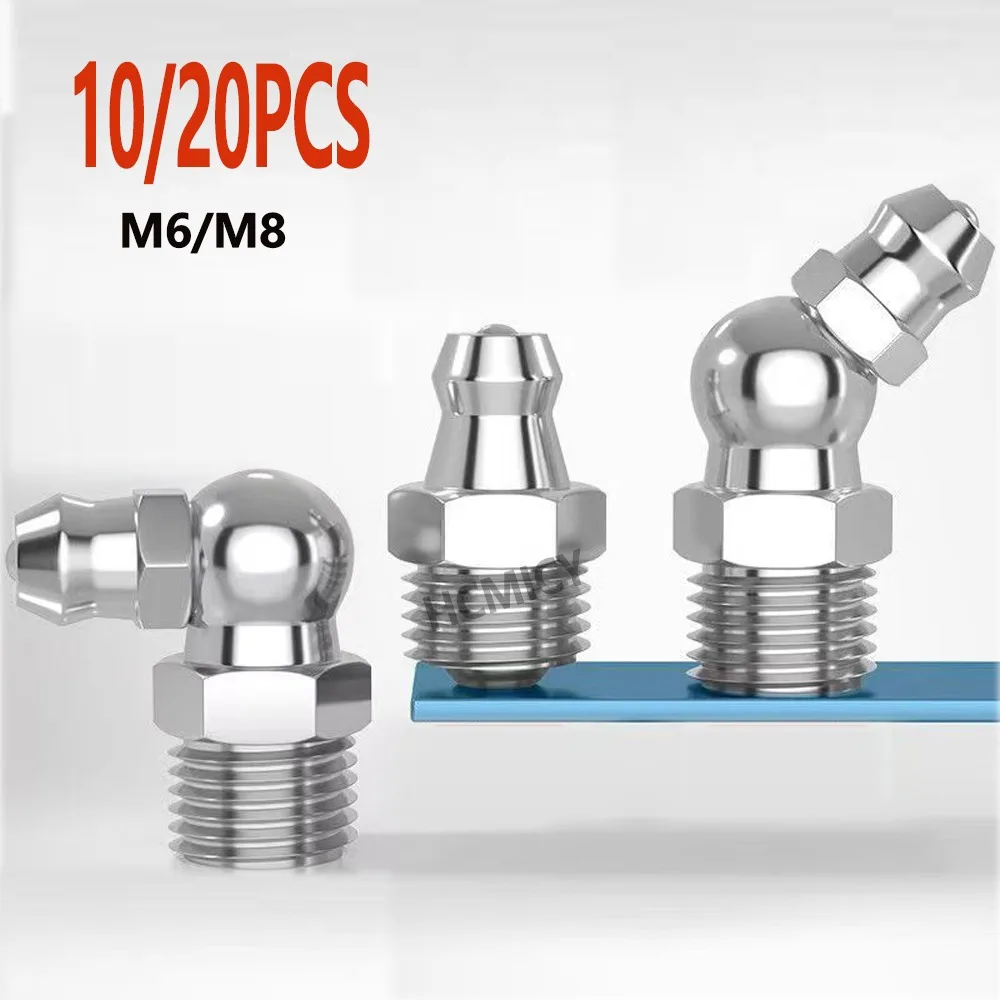 10/20 Pcs Metric Hydraulic Grease Nozzle Fitting M6/M8 Thread 45°/90°/180° Angle Straight Grease Nipples Connector Accessories