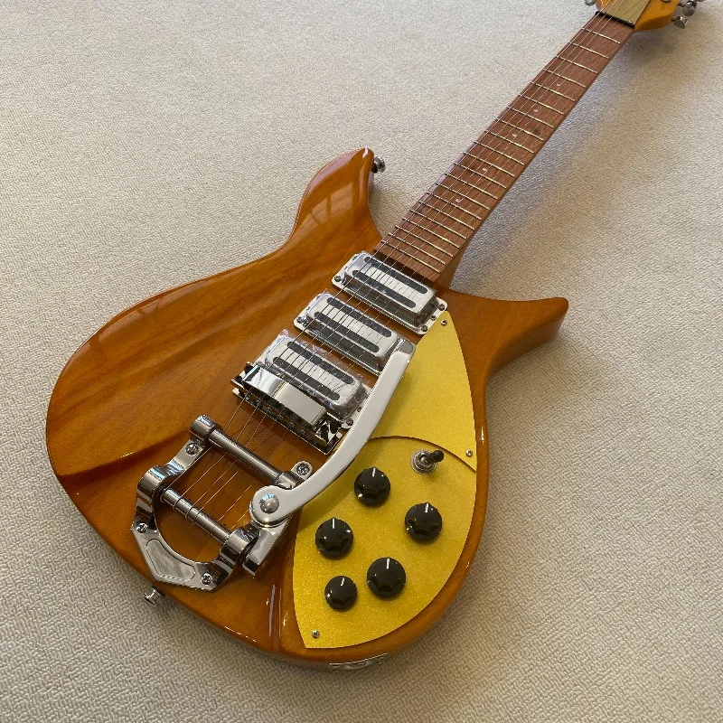 John yellow 325 Electric Guitar HHH Pickups Amber Natural Color Tremolo Vintage Electric Guitar Offset Shape