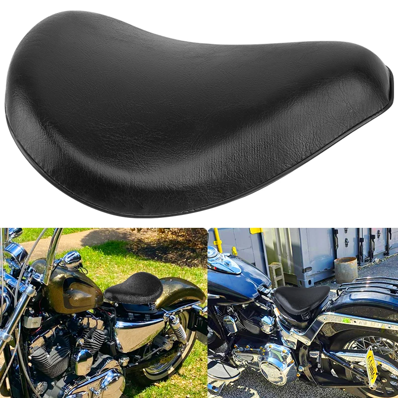 

Black Leather Solo Driver Seat Pad Flame Slim Saddle For Harley Sportster XL Bobber Chopper Custom Motorcycle Parts
