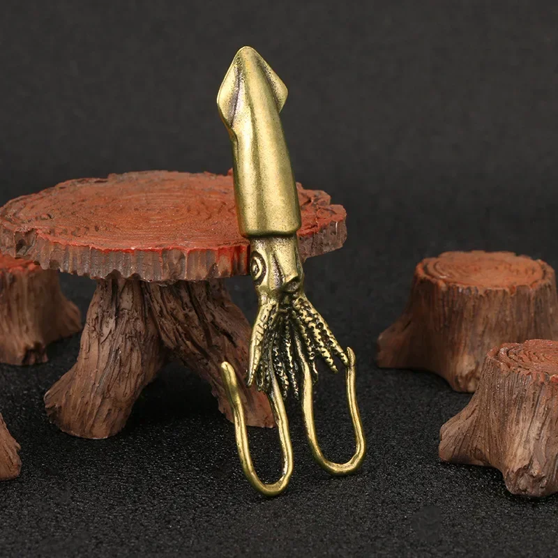 Antique Brass Squid Statue Home Desktop Decoration Retro Copper Animal Figurines Miniatures Office Tea Pet Ornament Crafts Gift