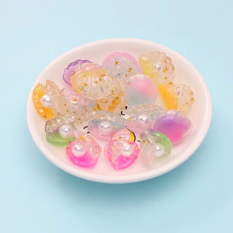 20 pieces of resin shell pendants with simulated pearls, rainbow colored miniature shell ornaments, DIY craft accessories for je