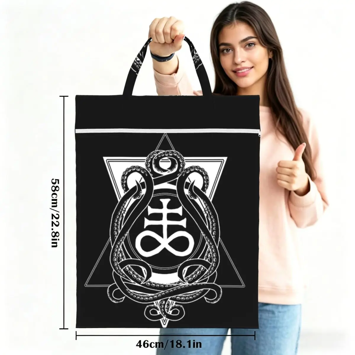 Satanic Cross Leviathan's Cross And Tentacles Travel Laundry Bag Waterproof Reusable Dirty Clothes Pouch Yoga Washing Basket