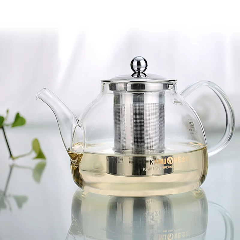 KAMJOVE 1.2L New High Borosilicate Heat-resistant Glass Tea Brewer Kettle,Glass Tea Pot with 304 Stainles Steel Infuser Basket