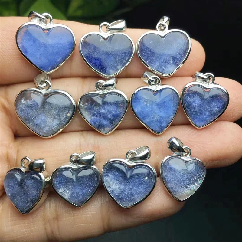 S925 High Quality Dumortierite Heart Pendant Jewelry Necklace Healing Fashion Gift Crystal Beads Reiki Gemstone