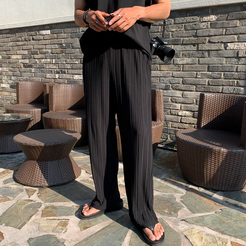 

Ice Silk Pleated Men's Summer Straight Leg Loose Drapey Trendy High-End Wide Leg Floor-Length Casual Pants