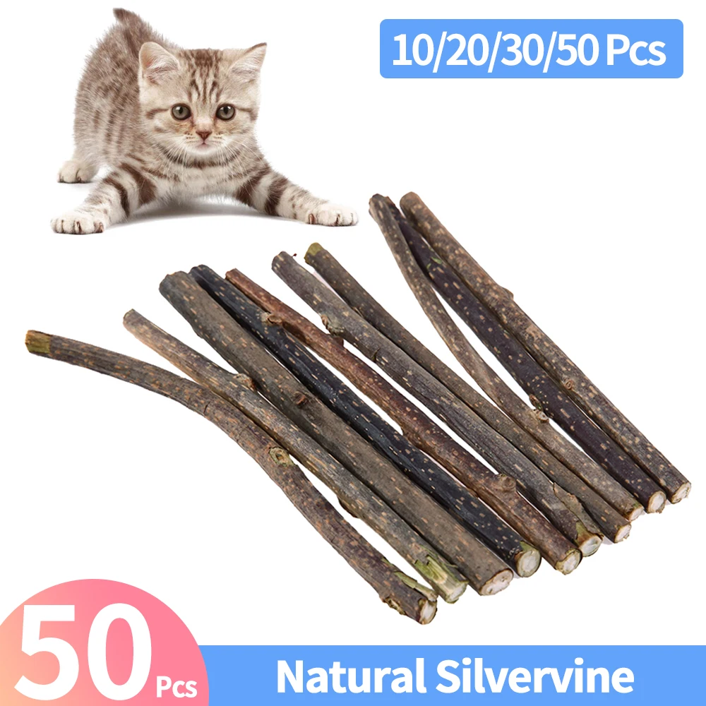 10/20/30/50Pcs Natural Silvervine Catnip Cat Chew Toy Suit Silvervine Cat Snacks Stick Safety Molar Toothpaste Sticks Pet Supply