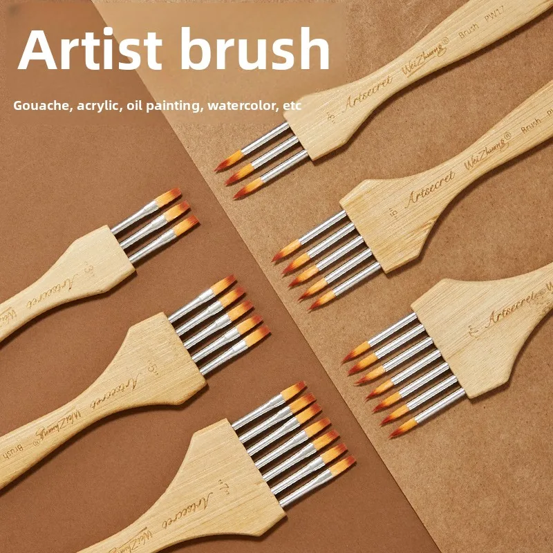 1 Pcs Multi-tooth Pen Comb Multifunctional Watercolor Acrylic Gouache Wood Handle Flat Peak Artist Paint Brush Art Tool