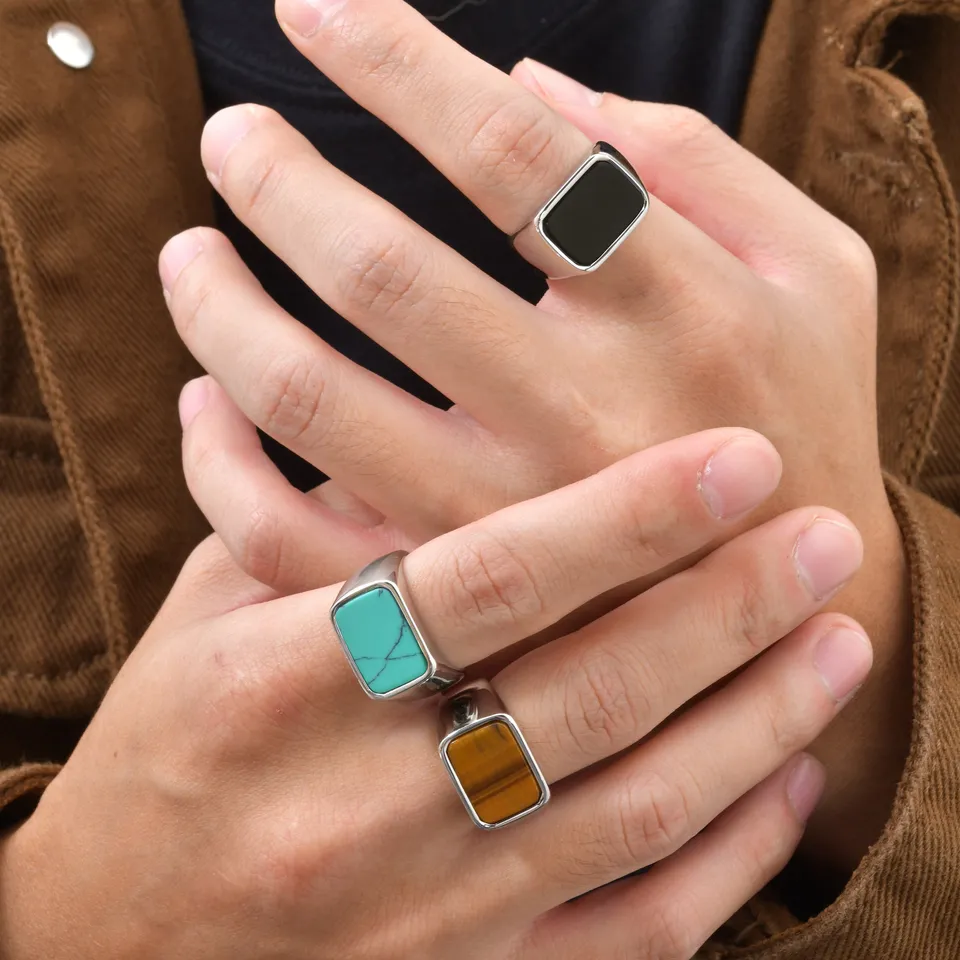 VNOX Stainless Steel Turquoise Tiger Eye Men's Ring VNOX Stainless Steel Turquoise Tiger Eye Men's Ring