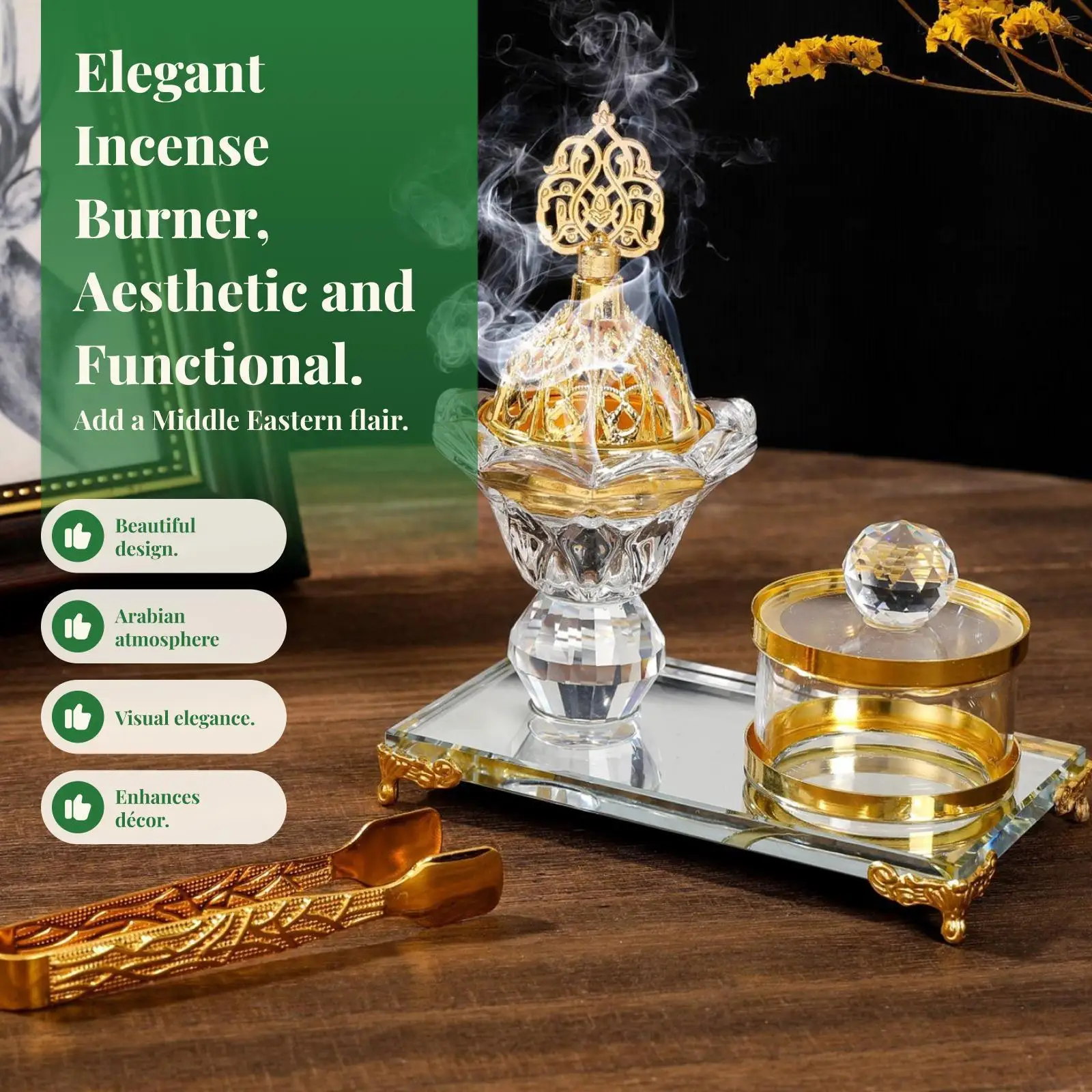 Arabic Incense Burner Set Islamic Home Decoration Versatile Ramadan Tabletop Ornament for Yoga SPA Studio Sturdy