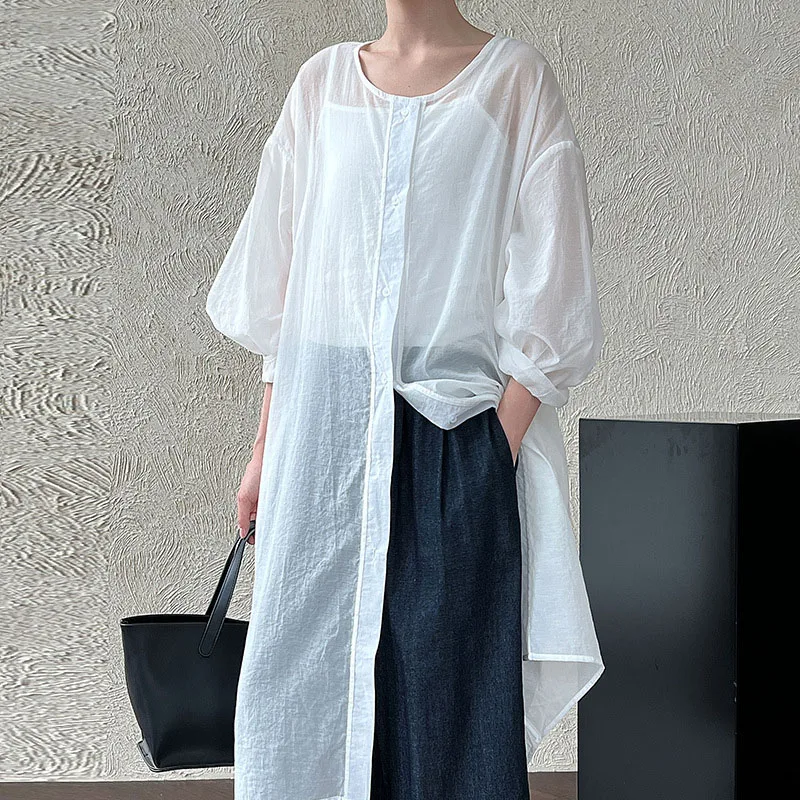 

Summer new casual loose long sleeve sexy shirt women