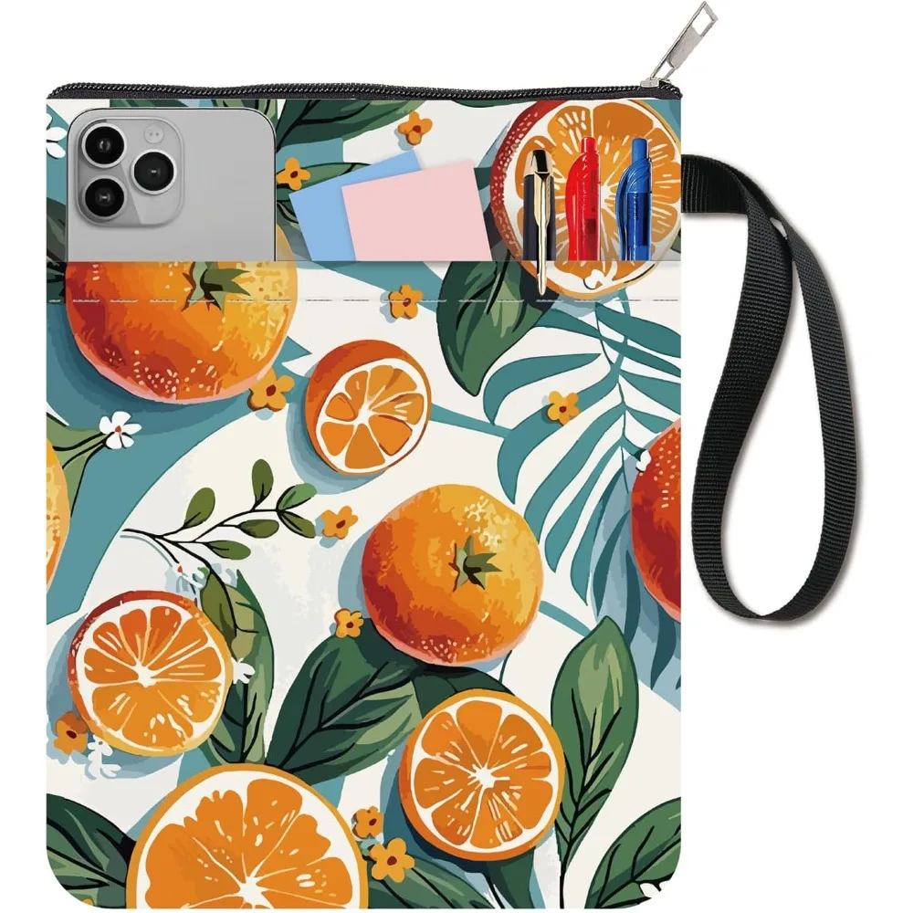Orangefarbene Buchhüllen, Obst-Buchschutz, Buchhülle für Taschenbücher, waschbarer Buchhülle aus Stoff, mit Reißverschluss und extra