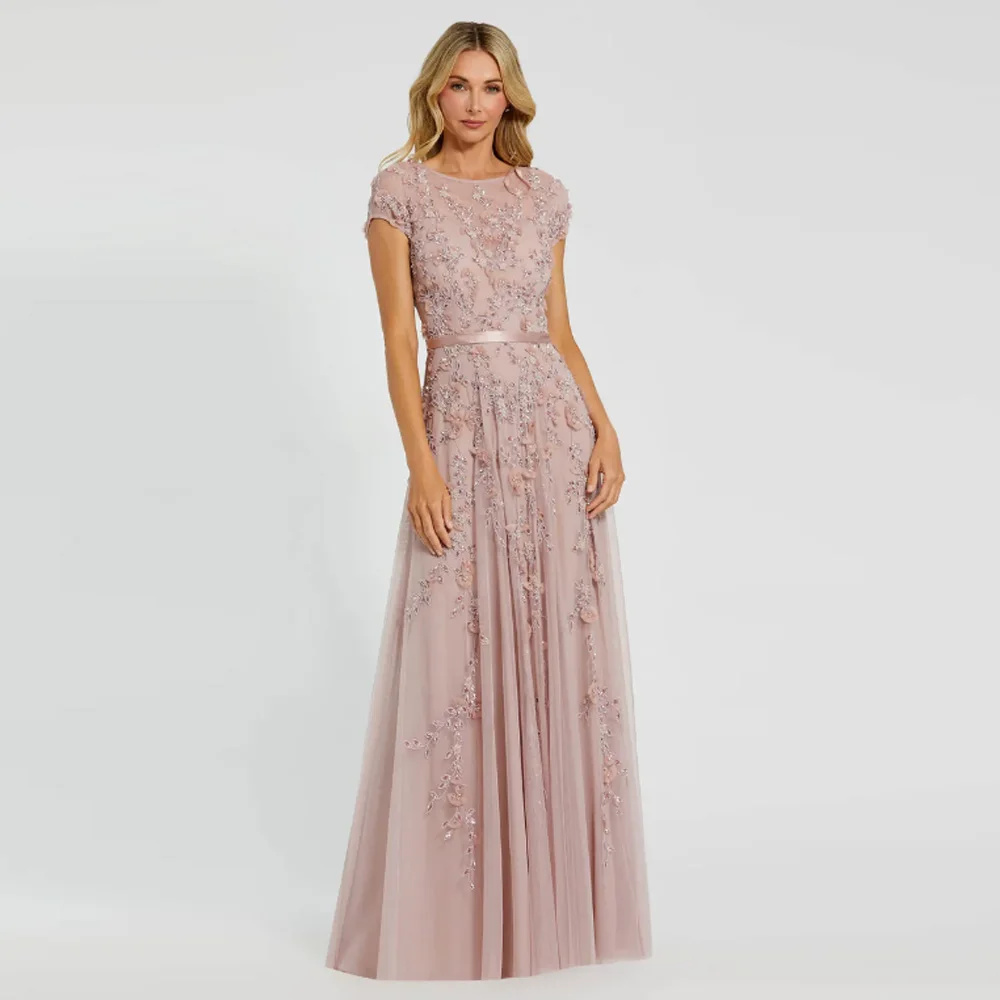 

Customized Elegant Short Sleeve Mother of Bride Dresses for Women Plus Size Wedding Party Dresses with Lace Robe De Soirée