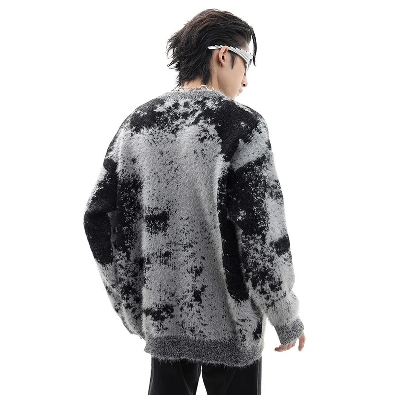 Pfnw high street nicho design tie-dye gradiente espessamento camisola masculina outono inverno solto macio oversized tricô topo 12c1986